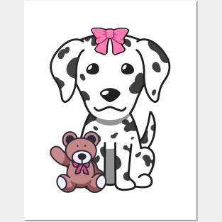 Cute dalmatian holds a teddy bear Posters and Art